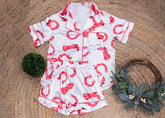Gala Ladies Pyjama Set - White with Pink Horse Shoes & Boots